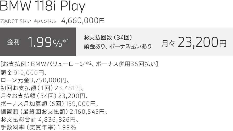BMW 118i Play　お支払い例